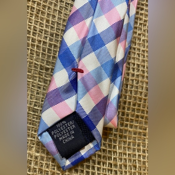 Izod Neck Tie, Blue/Pink Plaid, 3” Wide - Picture 4 of 7